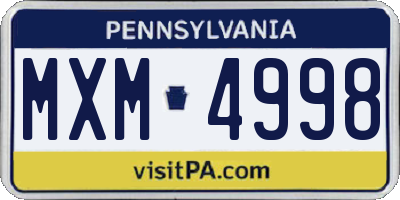 PA license plate MXM4998