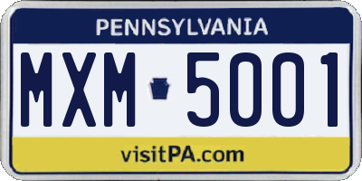 PA license plate MXM5001