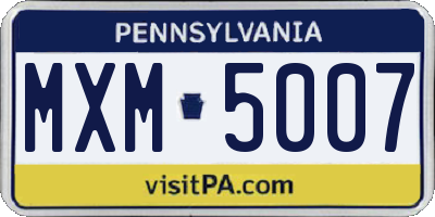 PA license plate MXM5007