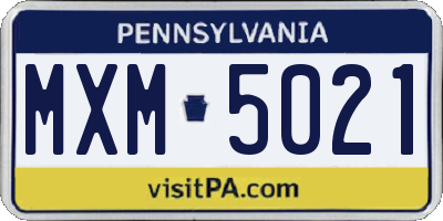 PA license plate MXM5021