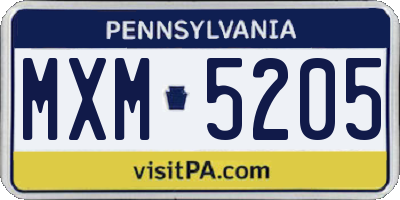 PA license plate MXM5205
