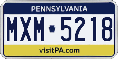 PA license plate MXM5218