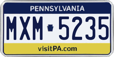 PA license plate MXM5235