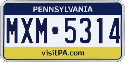 PA license plate MXM5314