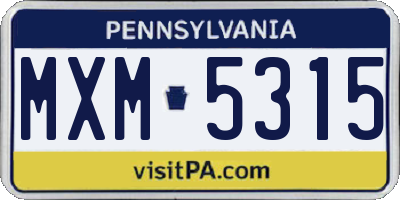 PA license plate MXM5315