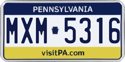PA license plate MXM5316