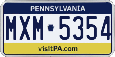 PA license plate MXM5354