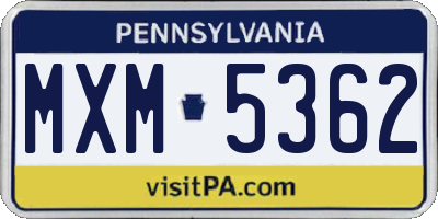 PA license plate MXM5362