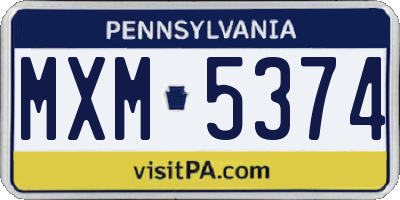 PA license plate MXM5374