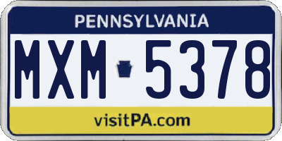 PA license plate MXM5378