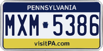 PA license plate MXM5386