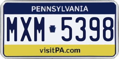 PA license plate MXM5398