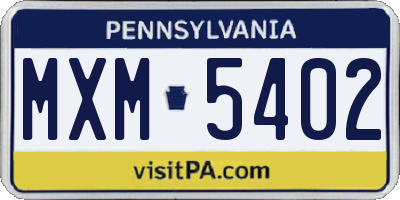 PA license plate MXM5402