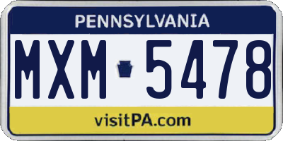 PA license plate MXM5478