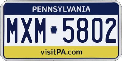PA license plate MXM5802