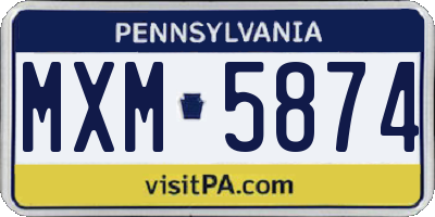 PA license plate MXM5874
