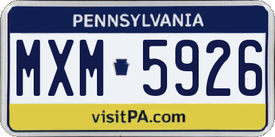 PA license plate MXM5926