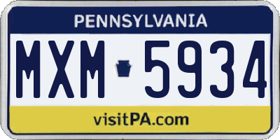 PA license plate MXM5934