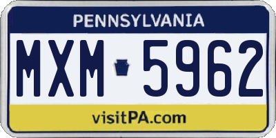 PA license plate MXM5962