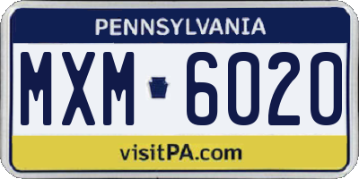 PA license plate MXM6020