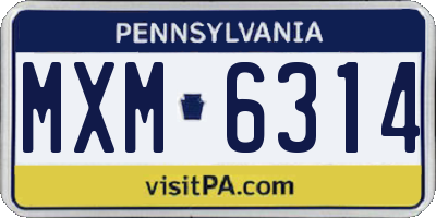 PA license plate MXM6314
