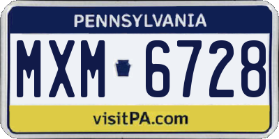 PA license plate MXM6728