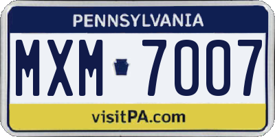PA license plate MXM7007