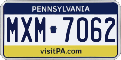PA license plate MXM7062