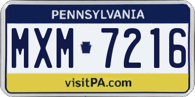 PA license plate MXM7216