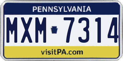 PA license plate MXM7314
