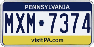 PA license plate MXM7374
