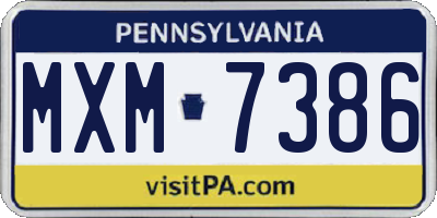 PA license plate MXM7386