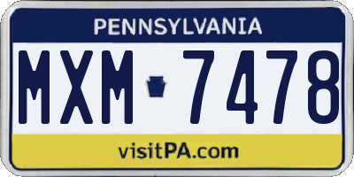 PA license plate MXM7478