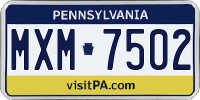 PA license plate MXM7502