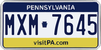 PA license plate MXM7645