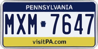 PA license plate MXM7647