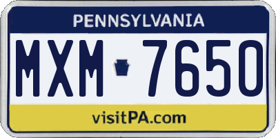 PA license plate MXM7650