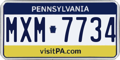 PA license plate MXM7734