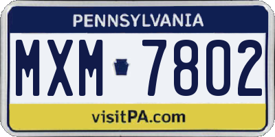 PA license plate MXM7802