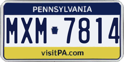 PA license plate MXM7814