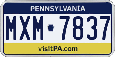 PA license plate MXM7837
