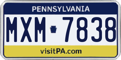 PA license plate MXM7838