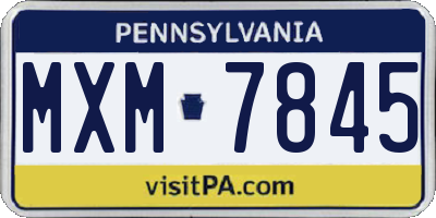 PA license plate MXM7845