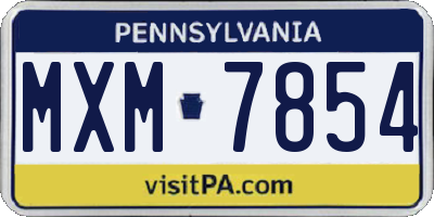 PA license plate MXM7854