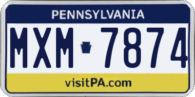 PA license plate MXM7874
