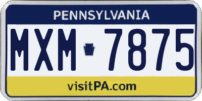 PA license plate MXM7875