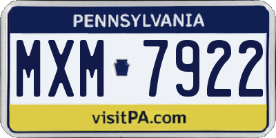PA license plate MXM7922