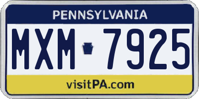 PA license plate MXM7925