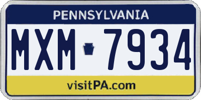 PA license plate MXM7934