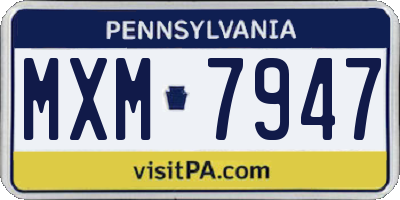 PA license plate MXM7947